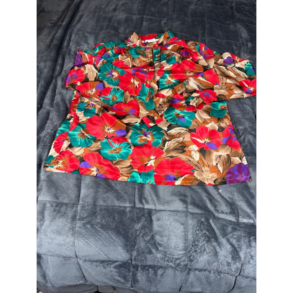 Vintage Teddi of California Floral Print‎ Blouse Top Multicolor Size 12